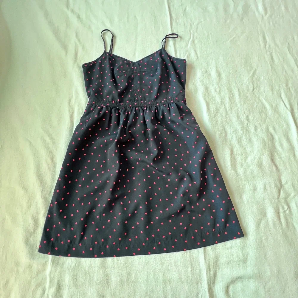 J. Crew Seaside Fit and‎ Flare Sun Dress Blue with Orange Polka Dots Women's 6